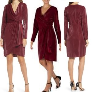 Julia Jordan Magenta Long Sleeve Faux Wrap Party Dress Size 6 Evening Glam